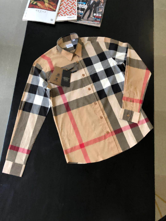 S12216 Burberry Men/women's Plaid Elastic Cotton Poplin Shirt