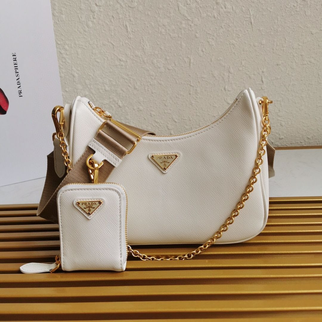 1BH204 WHITE PRADA HOBO BAG