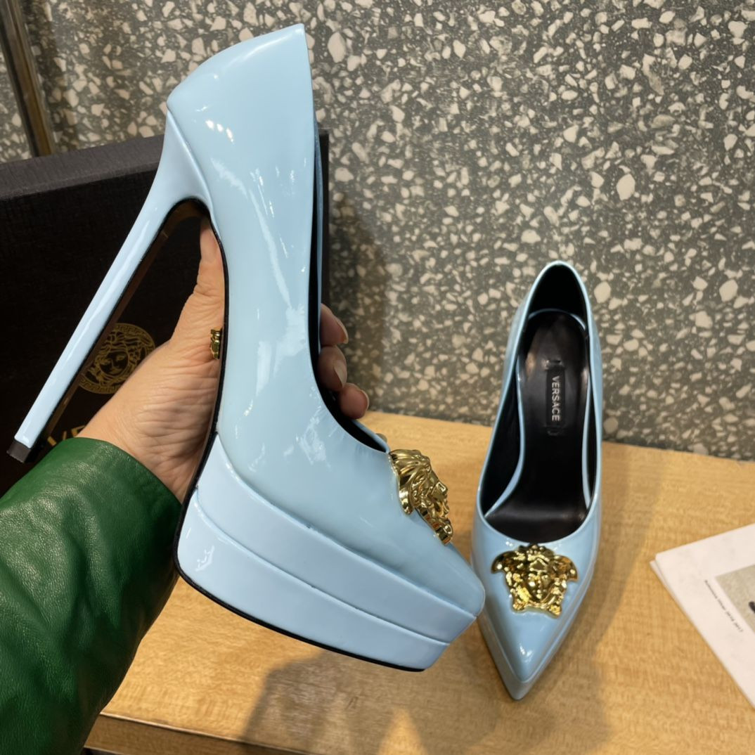 S29791 BLUE VERSACE HEELS