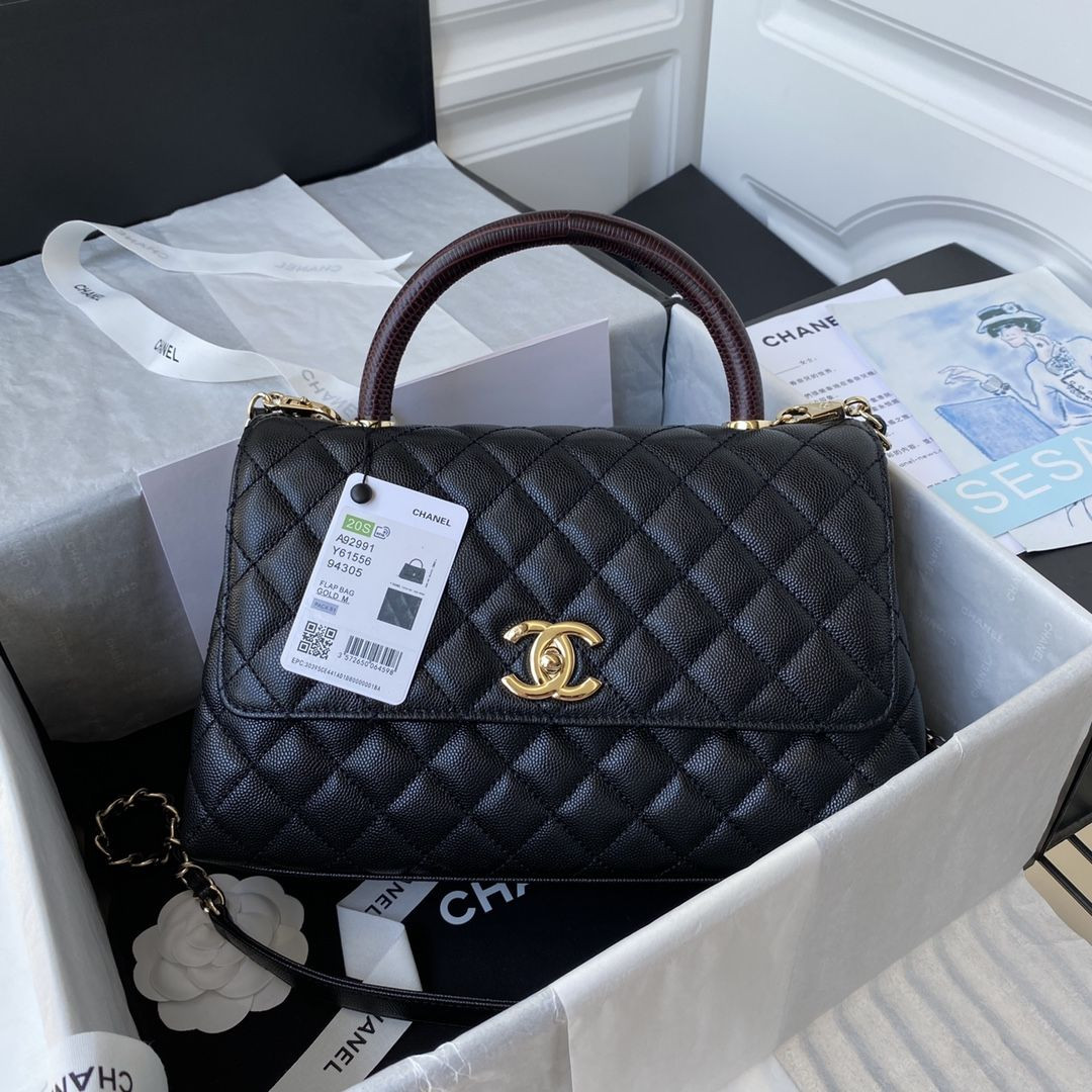 92991 BLACK/GOLD CHANEL TOP HANDLE 28cm