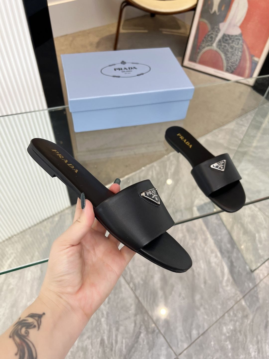 S118695 BLACK PRADA SLIPPERS